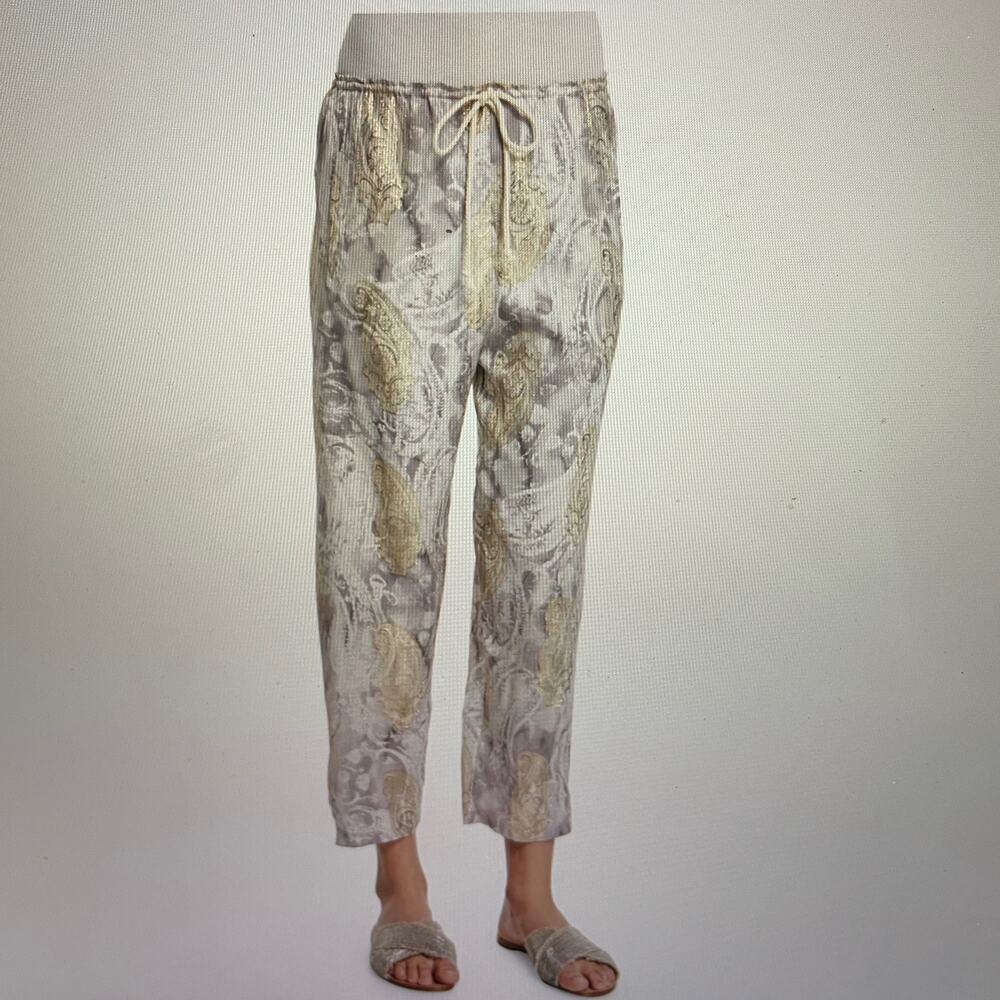 Foundre Lined Silk Blend Abstract Print Pants Drawstring Waist Size S